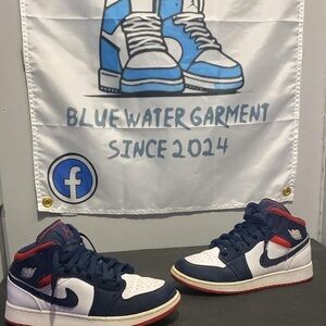 Jordan Navy and Red High-Top Sneakers